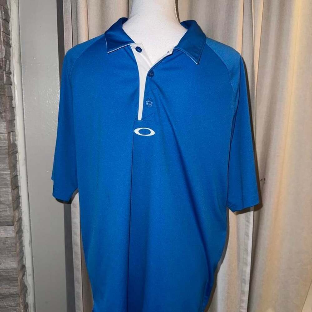Oakley Eagle Ranch Performance Golf Polo Size L Blue White